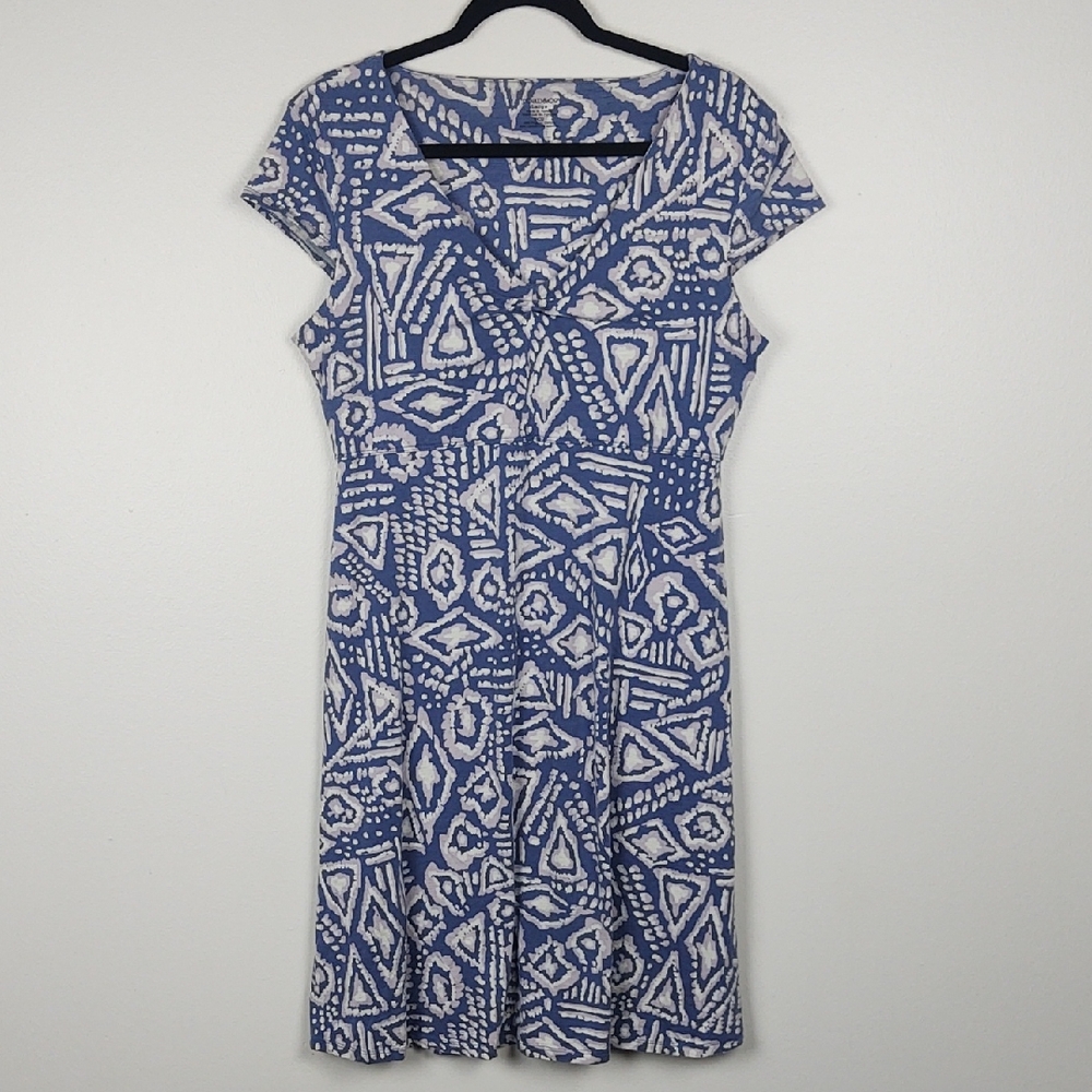 Toad & Co Rosemarie Dress Blue Geometric Print Organic Cotton Blend Large